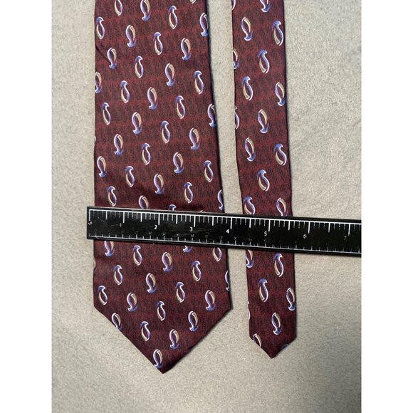 Stafford Mens Tie Burgundy Penguin Print Silk Classic Necktie - Picture 2 of 5